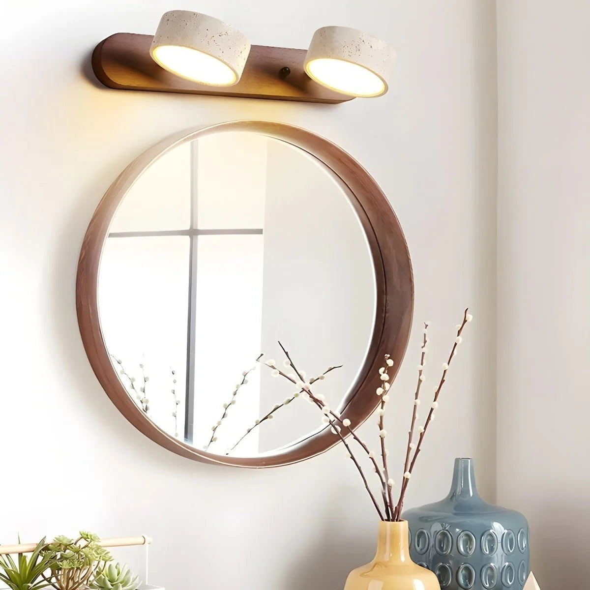 Wall Light Natural Travertine Wood Integrated LED