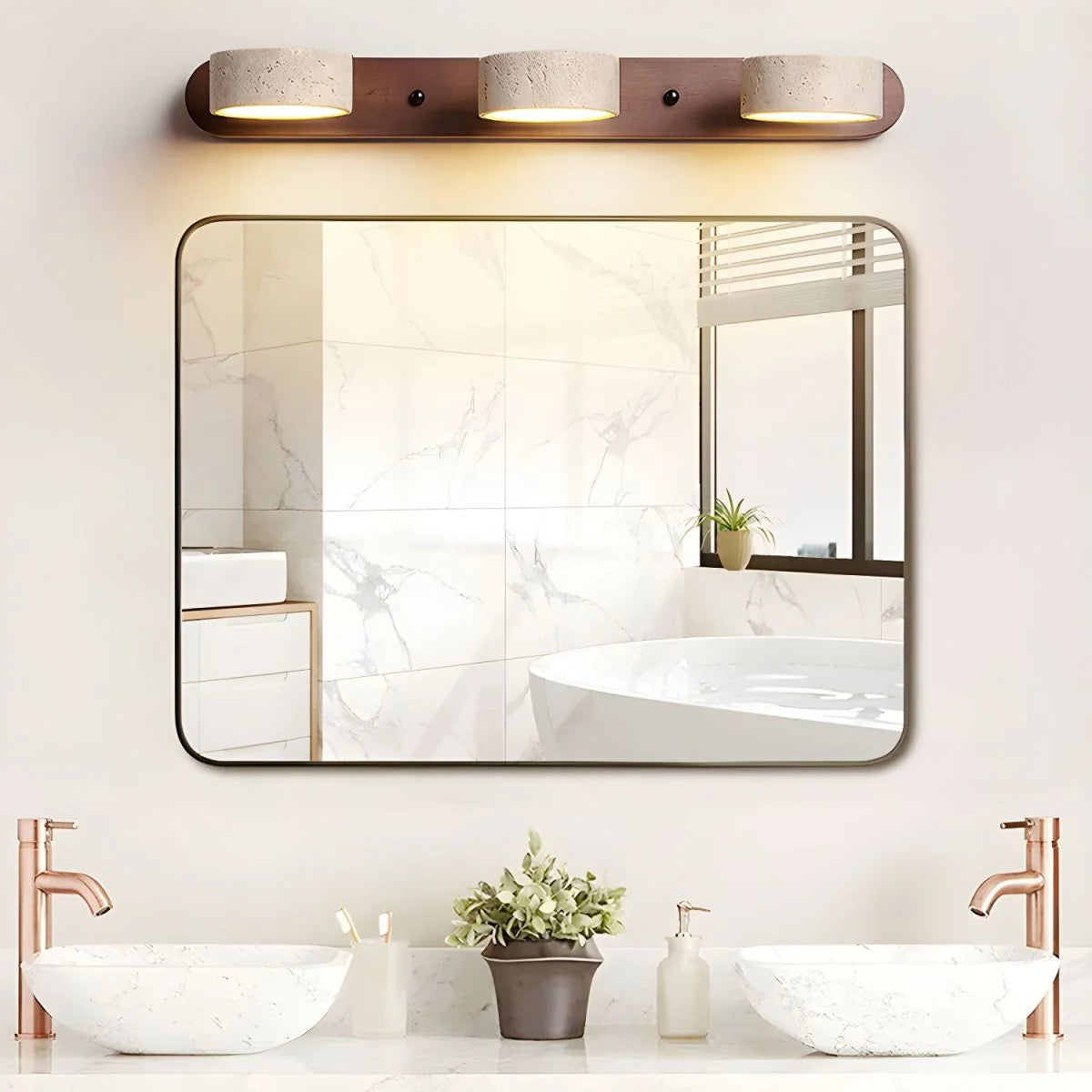 Wall Light Natural Travertine Wood Integrated LED