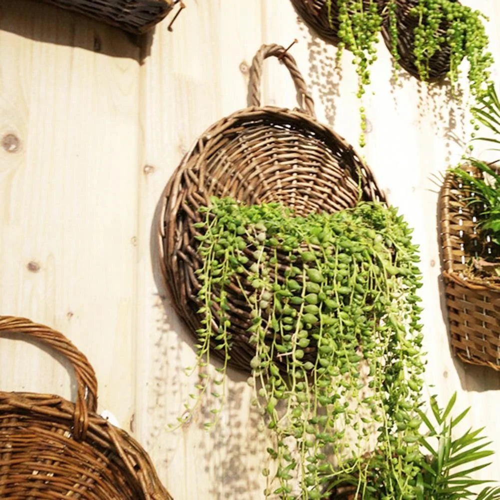 Wall Planter Handwoven Natural Rattan Space-Saving Display