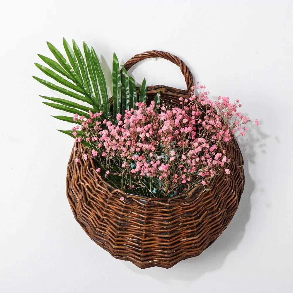 Wall Planter Handwoven Natural Rattan Space-Saving Display