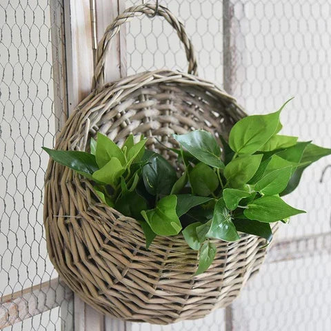 Wall Planter Handwoven Natural Rattan Space-Saving Display