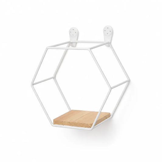 Wall Shelf Hexagonal Wood & Metal With Mounting Hardware