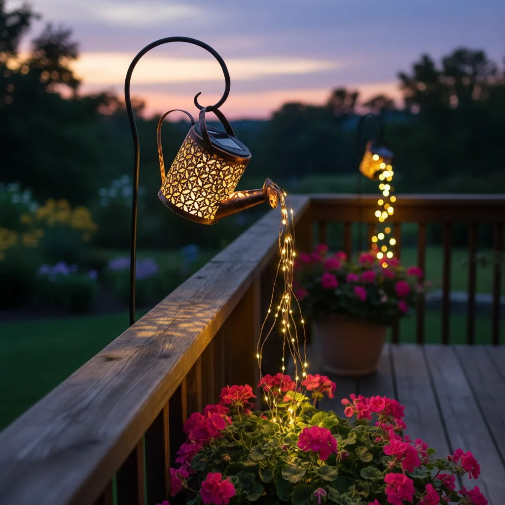 Watering Can Garden Light Solar-Powered Waterfall Glow