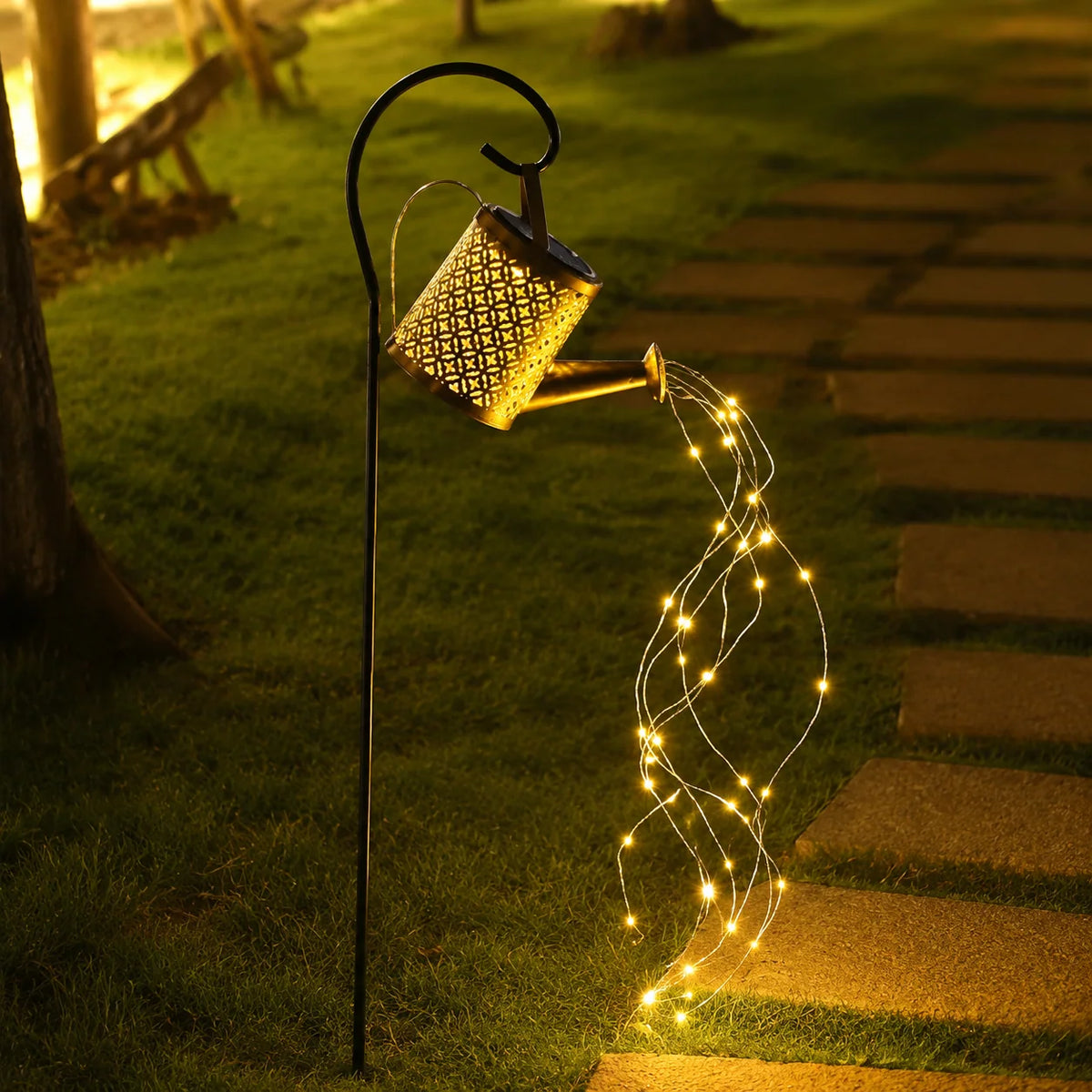 Watering Can Garden Light Solar-Powered Waterfall Glow
