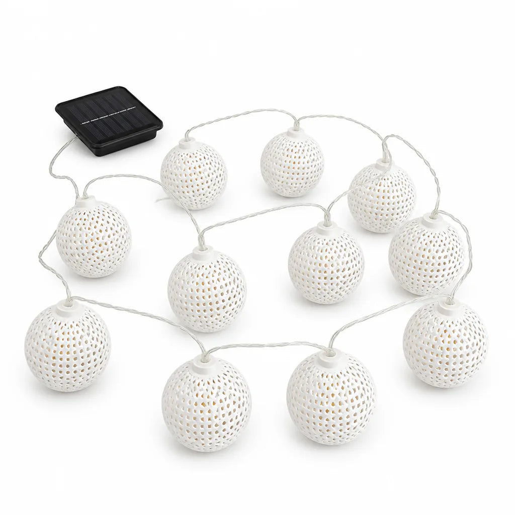 Weather-Resistant Solar LED Round Lantern String Lights