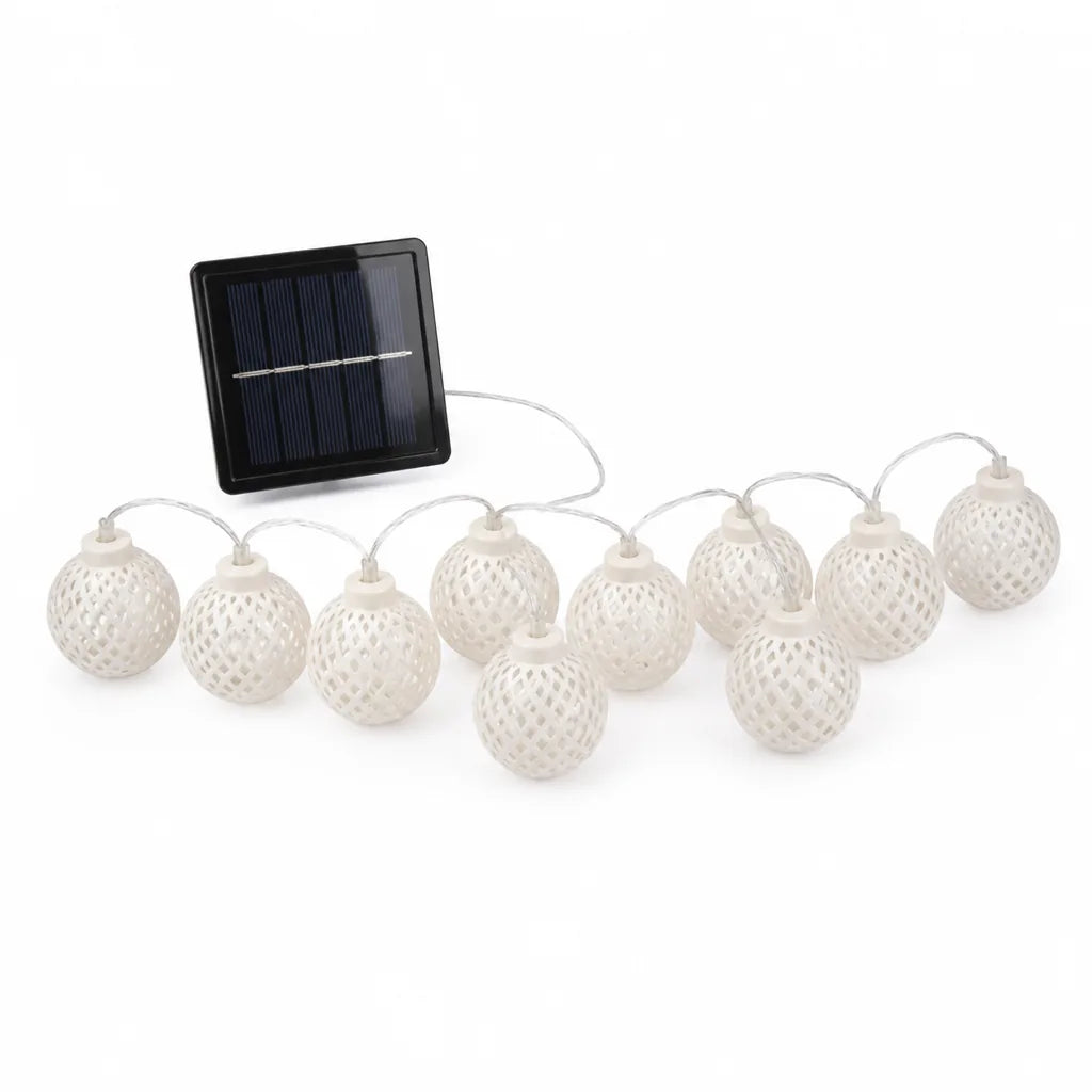 Weather-Resistant Solar LED Round Lantern String Lights