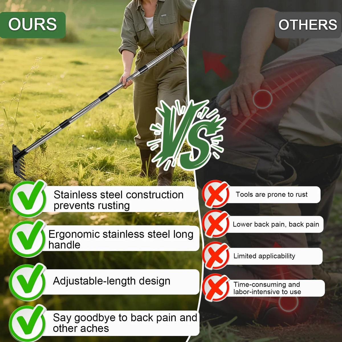 Weed Puller Rake Rust-Resistant Anti-Slip Grip