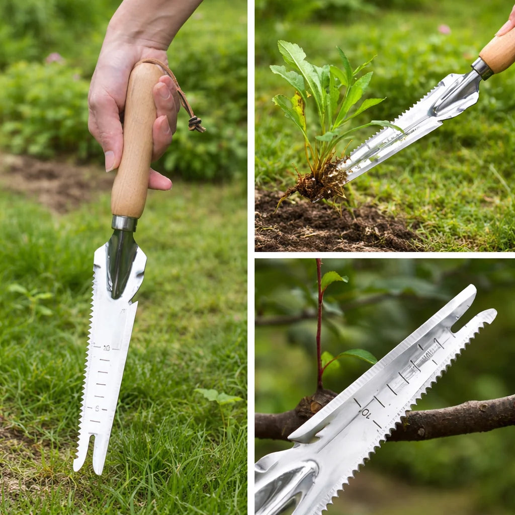 Weeding Shovel 5-in-1 Stainless Steel Blade Wooden Handle