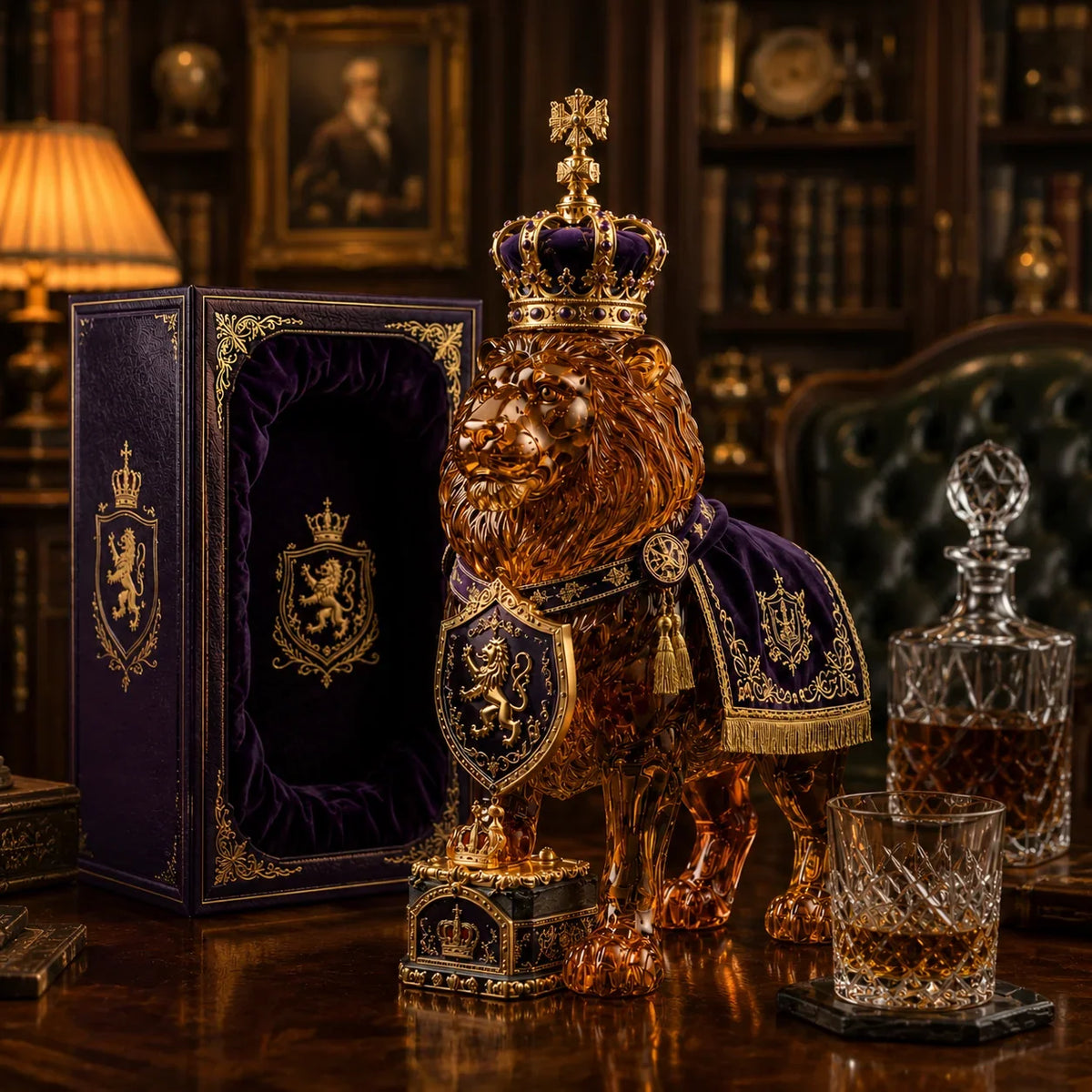Whiskey Decanter Glass Sculpted Lion 11.8 Oz Capacity