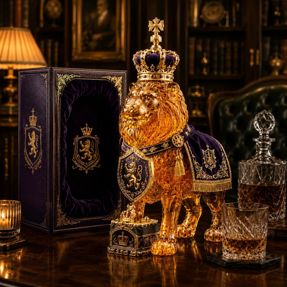 Whiskey Decanter Glass Sculpted Lion 11.8 Oz Capacity