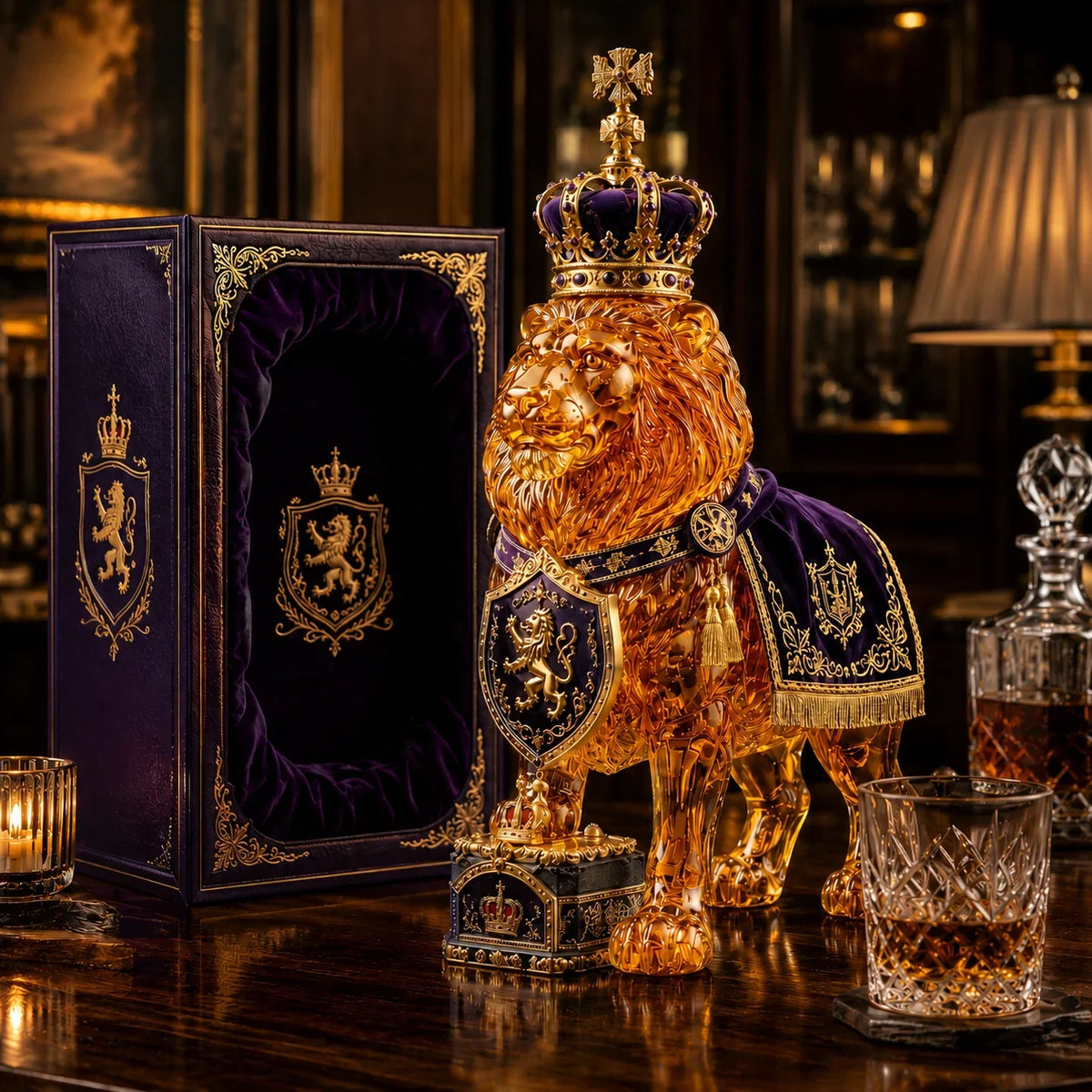 Whiskey Decanter Glass Sculpted Lion 11.8 Oz Capacity