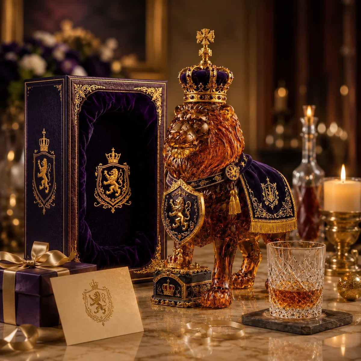 Whiskey Decanter Glass Sculpted Lion 11.8 Oz Capacity