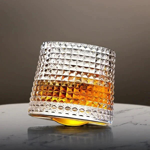 Whiskey Glass Lead-Free Crystal Rounded Rotating Base Dishwasher-Safe