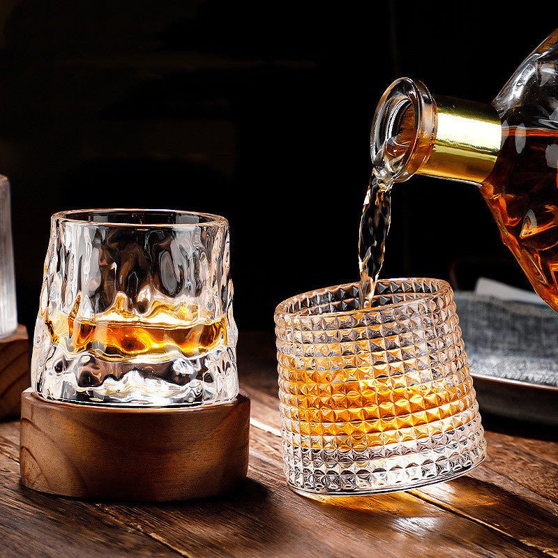 Whiskey Glass Lead-Free Crystal Rounded Rotating Base Dishwasher-Safe