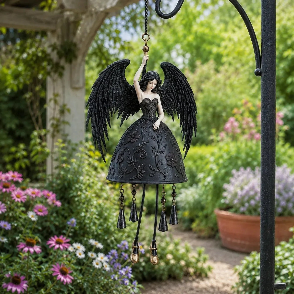 Wind Chime Gothic Angel Black Wings Hanging Chimes