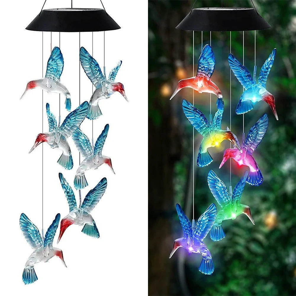 Wind Chime Hummingbird Solar-Powered Multicolor LED IP65 Rated