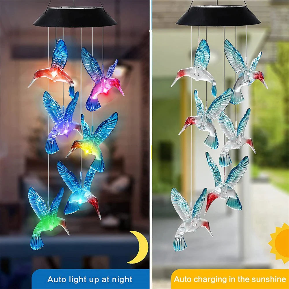 Wind Chime Hummingbird Solar-Powered Multicolor LED IP65 Rated
