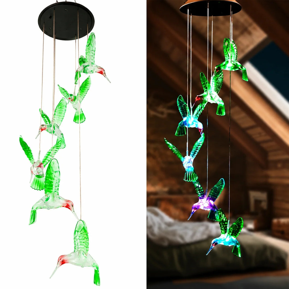 Wind Chime Hummingbird Solar-Powered Multicolor LED IP65 Rated