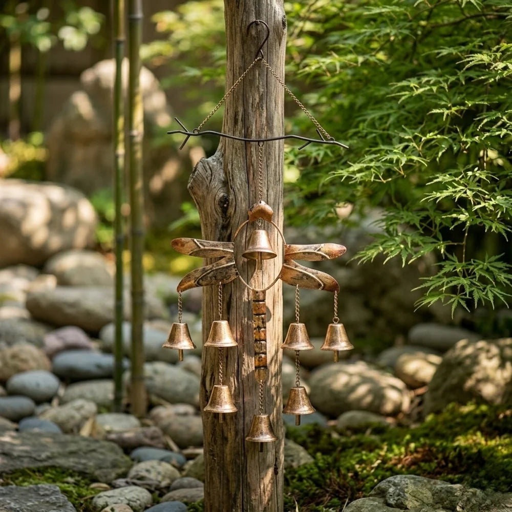 Wind Chime Iron Dragonfly Design With Dangling Bells