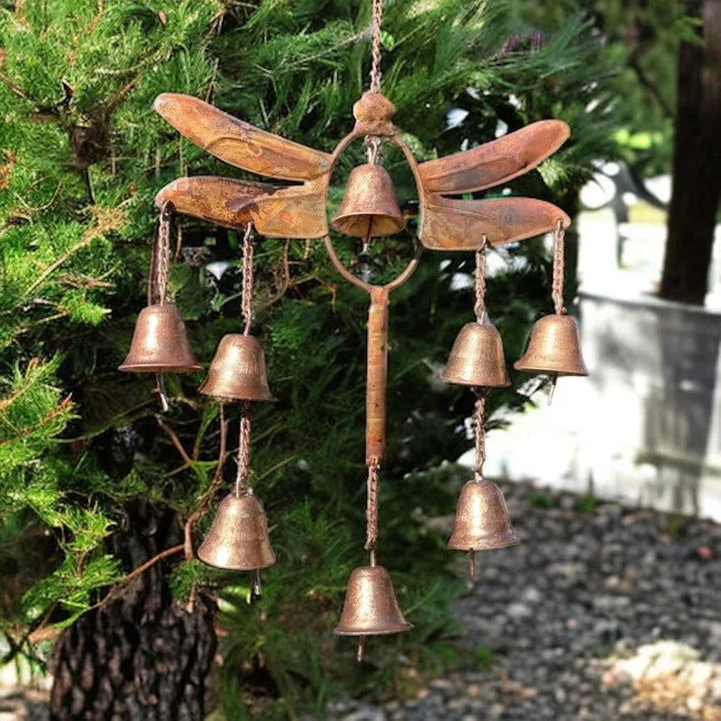 Wind Chime Iron Dragonfly Design With Dangling Bells