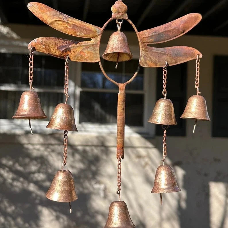 Wind Chime Iron Dragonfly Design With Dangling Bells