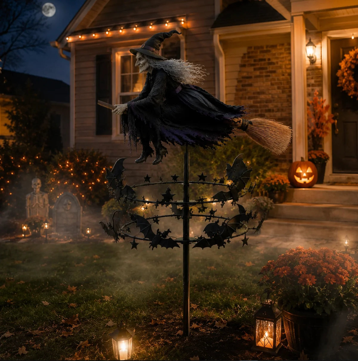 Wind Spinner Weather-Resistant Metal Halloween Witch Design