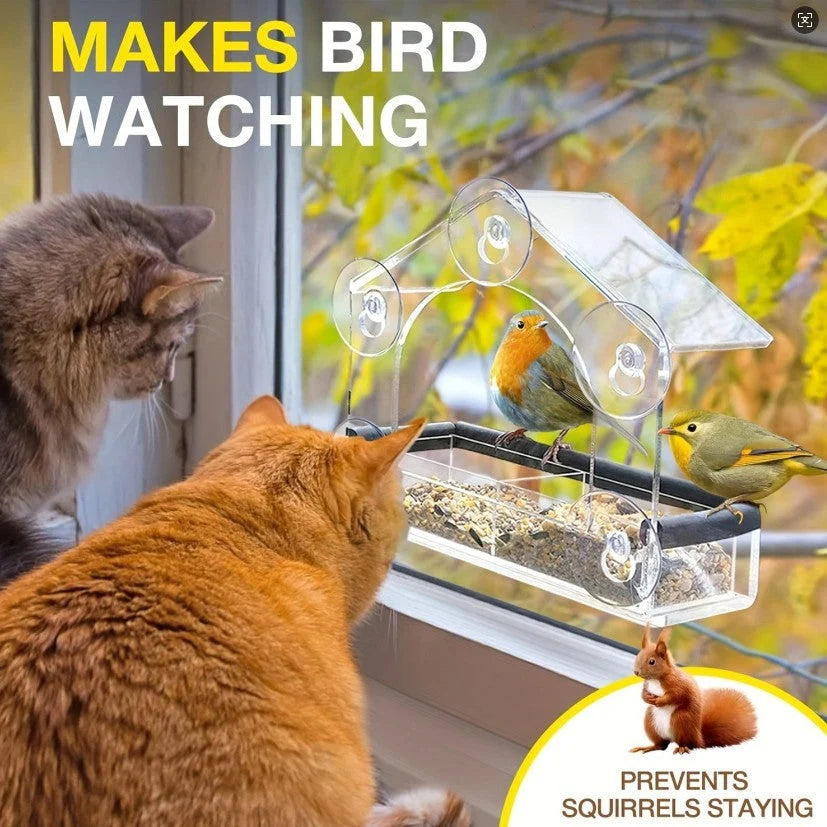 Window Bird Feeder Clear Acrylic Suction Cup Mount Removable Tray