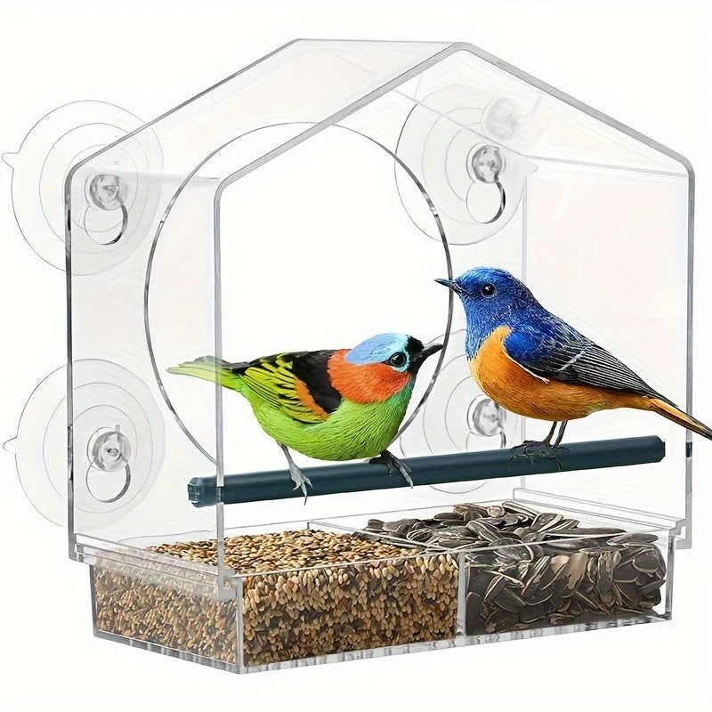 Window Bird Feeder Clear Acrylic Suction Cup Mount Removable Tray