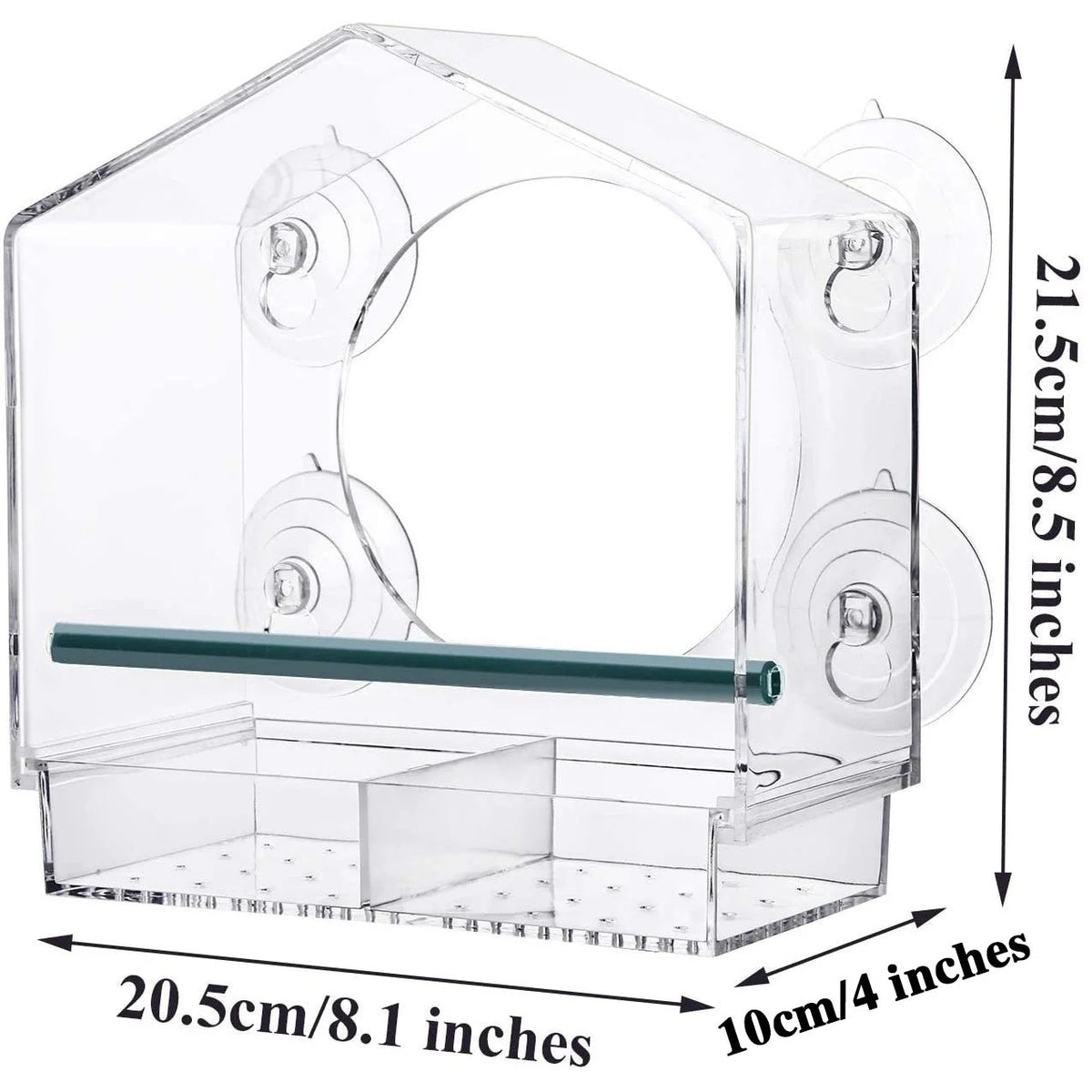 Window Bird Feeder Clear Acrylic Suction Cup Mount Removable Tray