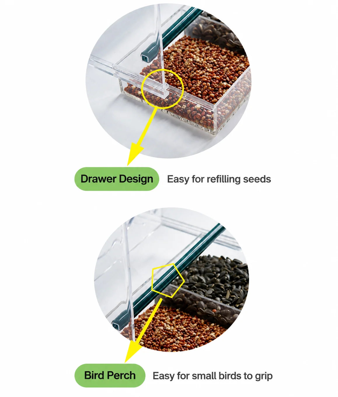 Window Bird Feeder Clear Acrylic Suction Cup Mount Removable Tray