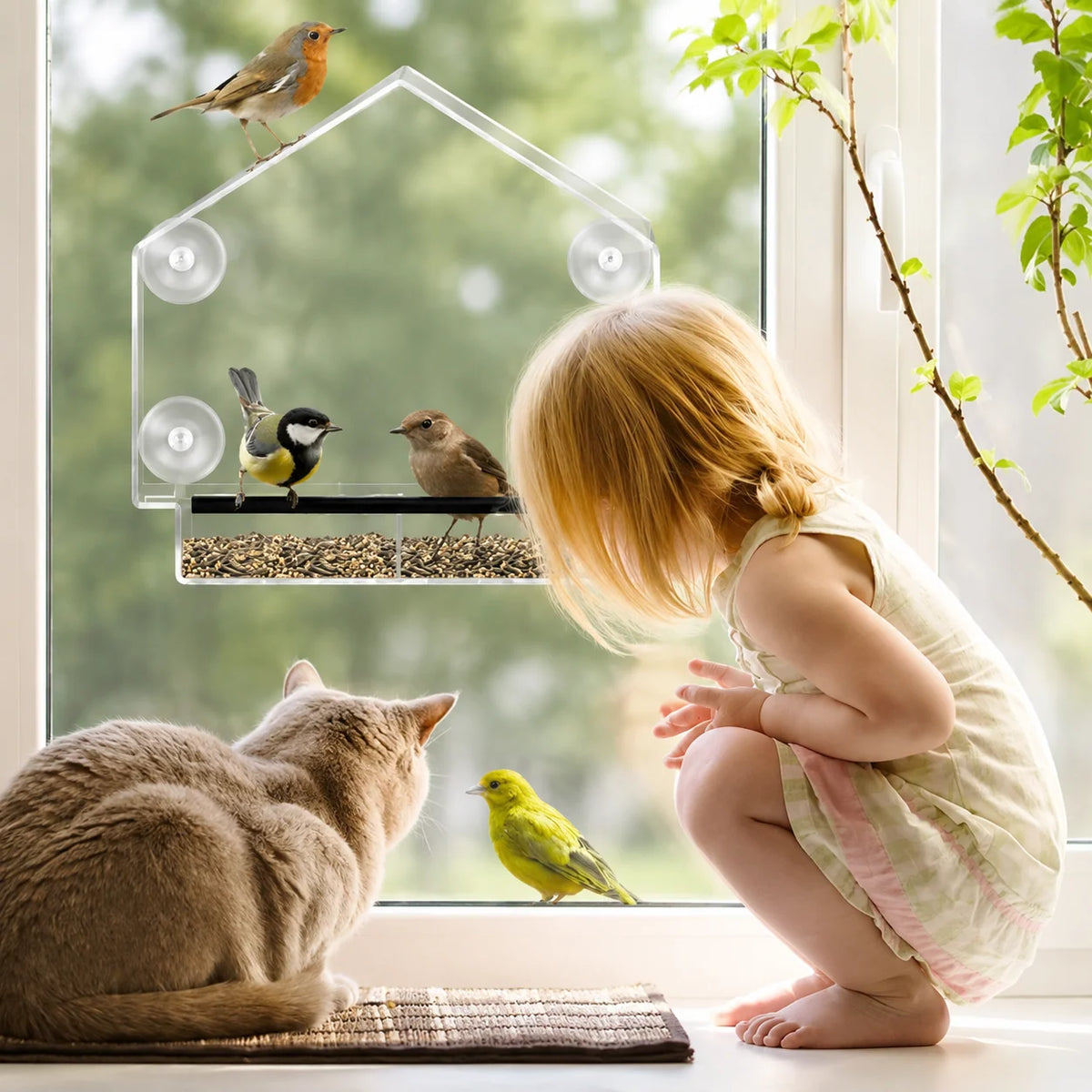 Window Bird Feeder Clear View Suction Cup Mounting Spacious Seed Tray