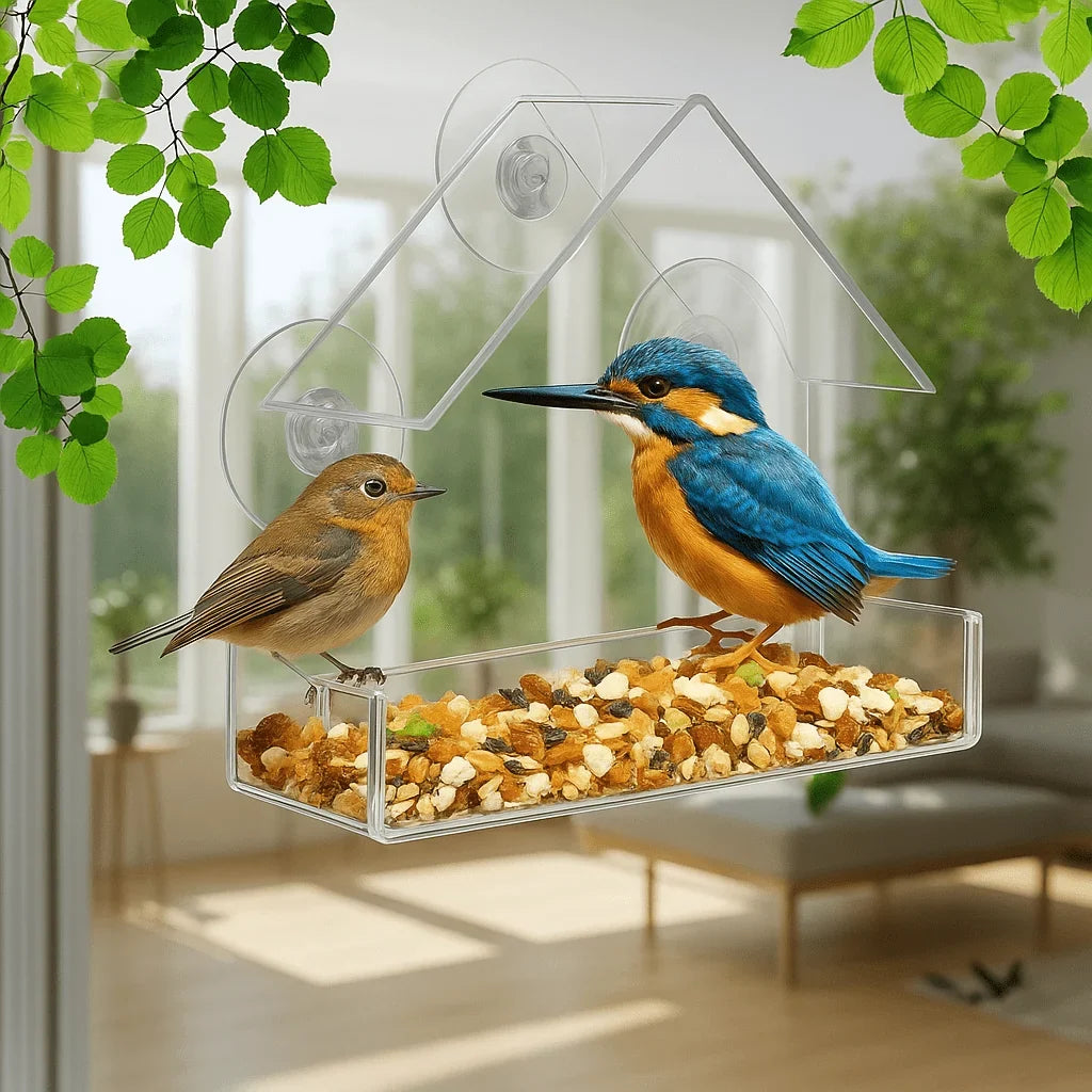 Window Bird Feeder Clear View Suction Cup Mounting Spacious Seed Tray
