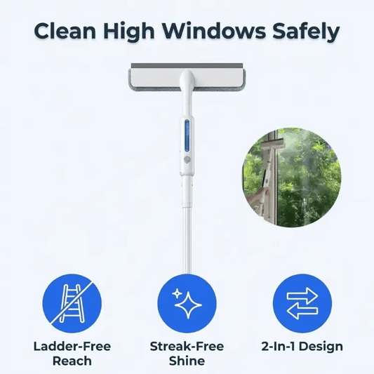 Window Squeegee Built-In Spray Tank Extendable Handle Reusable Pad