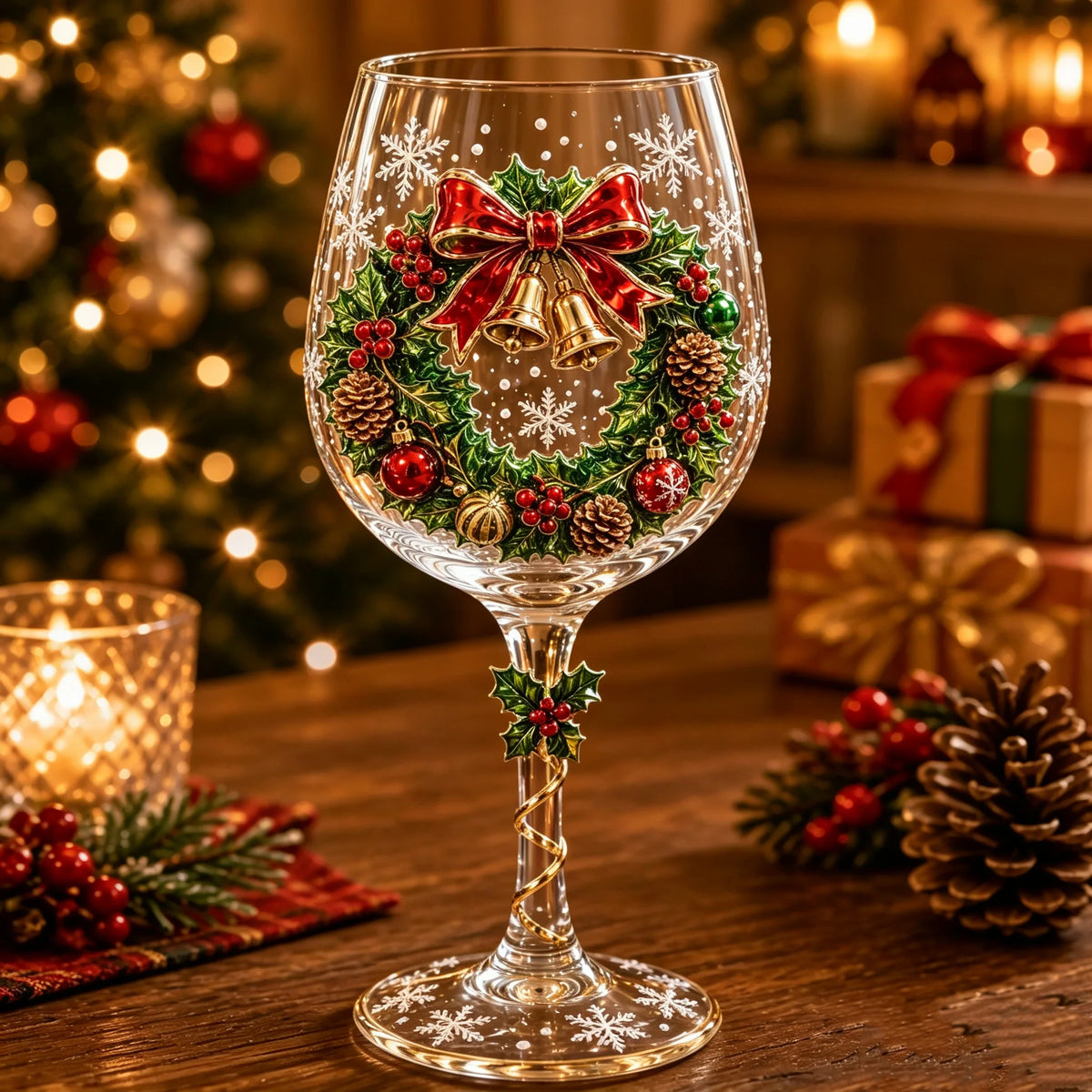Wine Glass Set Raised 3D Holiday Designs Set of 6