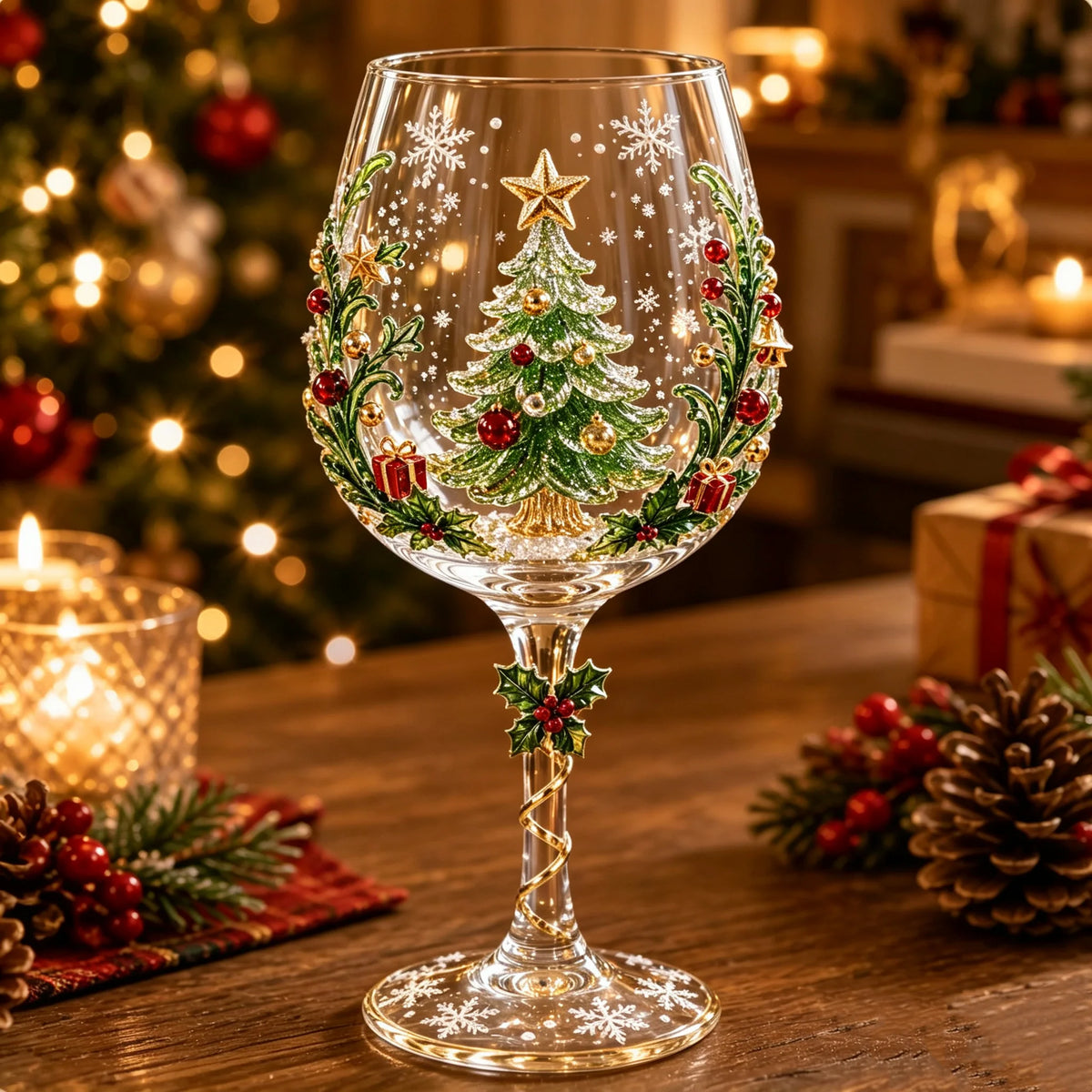 Wine Glass Set Raised 3D Holiday Designs Set of 6