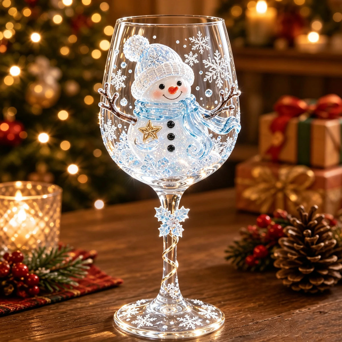 Wine Glass Set Raised 3D Holiday Designs Set of 6
