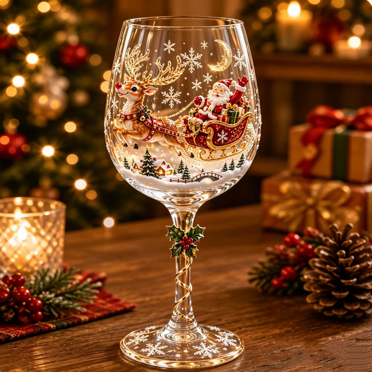 Wine Glass Set Raised 3D Holiday Designs Set of 6