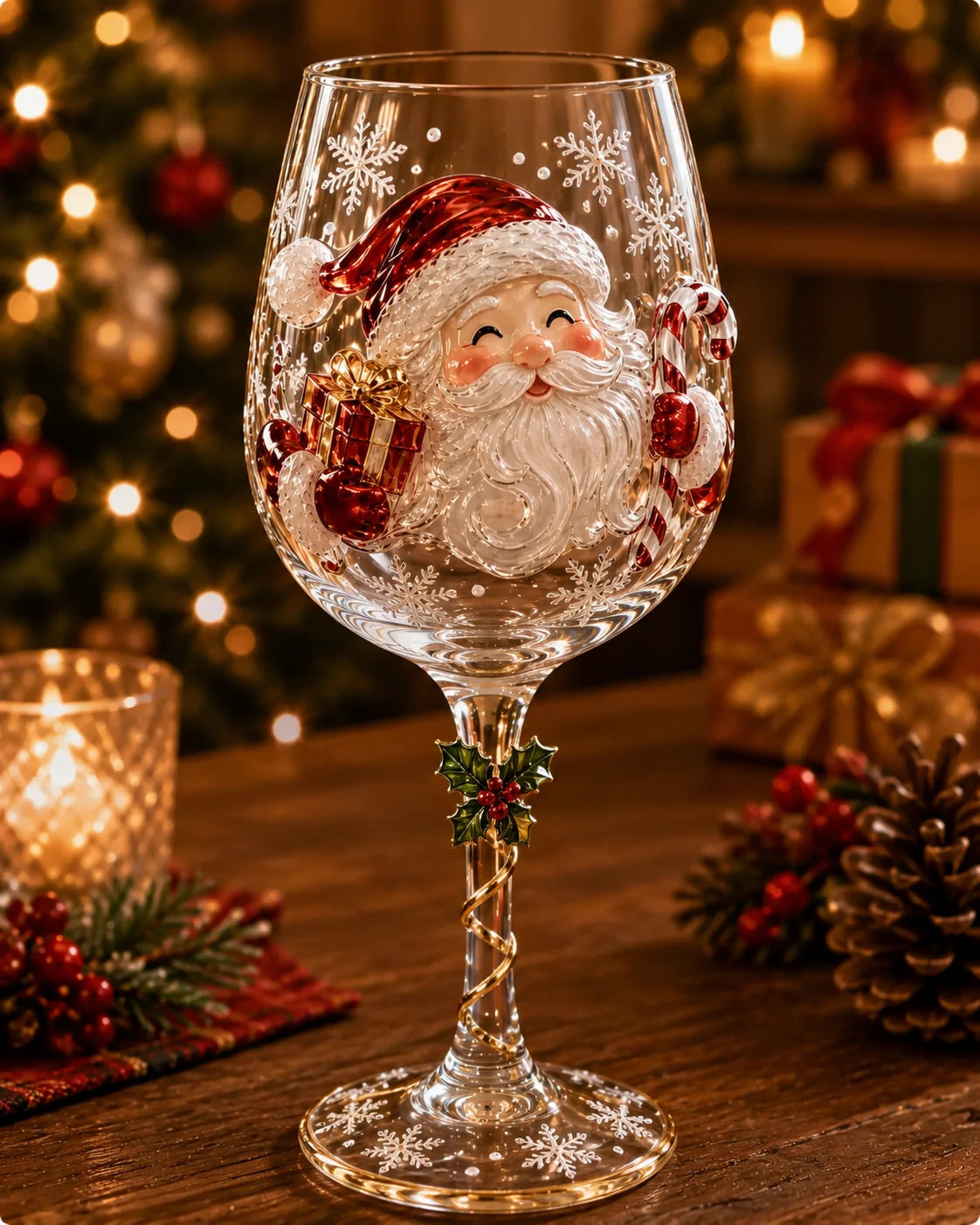 Wine Glass Set Raised 3D Holiday Designs Set of 6