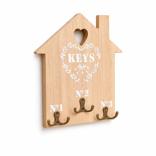 Wooden Key Holder House-Shaped Multiple Hooks Wall-Mounted