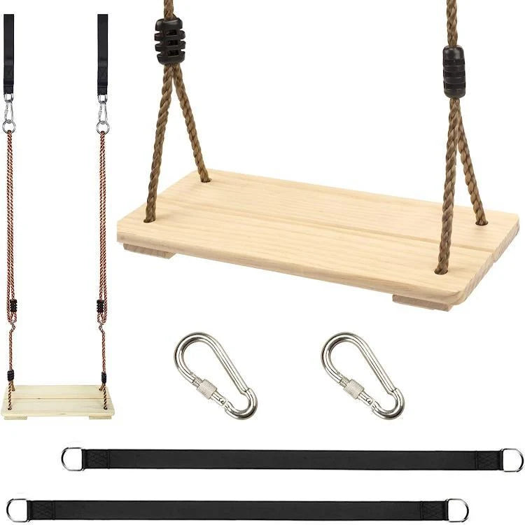 Wooden Swing Seat Natural Pine Adjustable Rope Mounting Kit