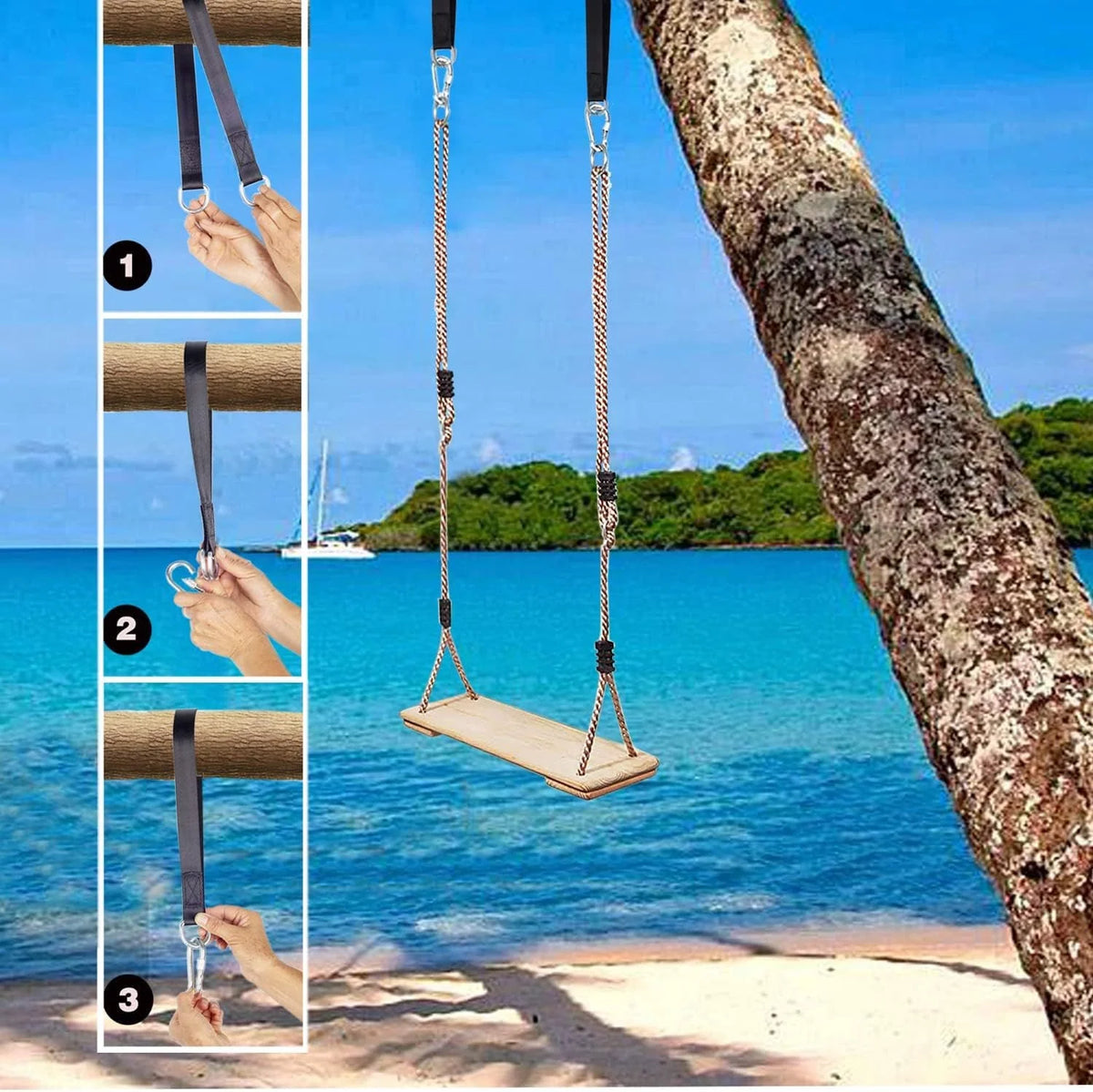 Wooden Swing Seat Natural Pine Adjustable Rope Mounting Kit