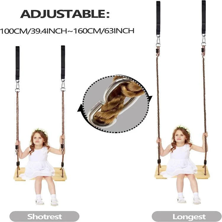 Wooden Swing Seat Natural Pine Adjustable Rope Mounting Kit