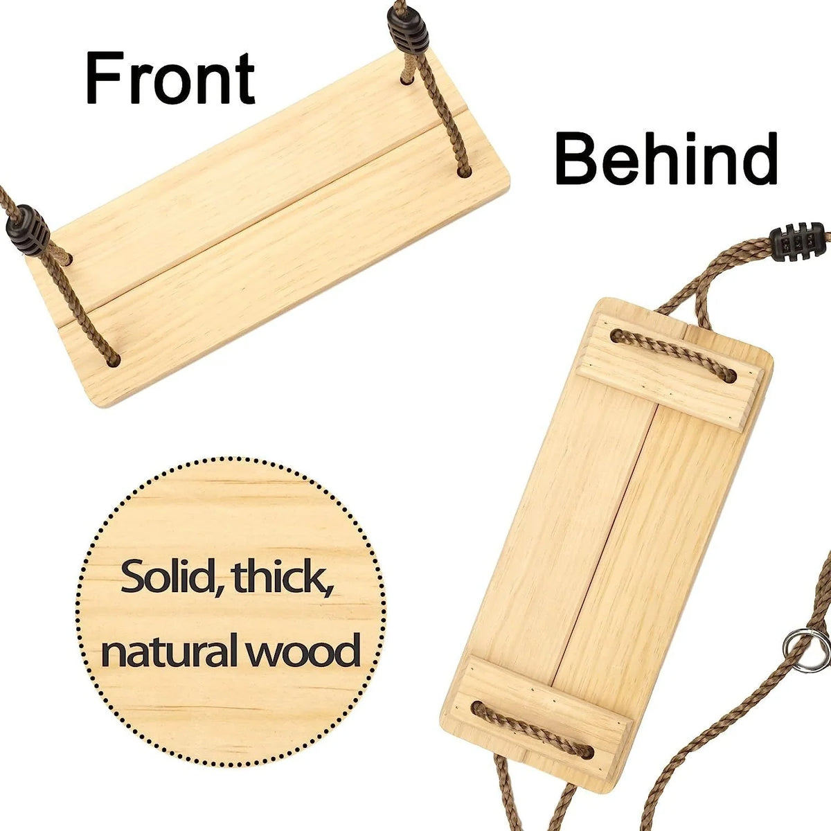 Wooden Swing Seat Natural Pine Adjustable Rope Mounting Kit