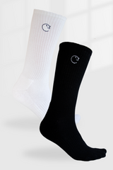 Cosycore by beCosy crew socks in black and white with an embroidered cat logo
