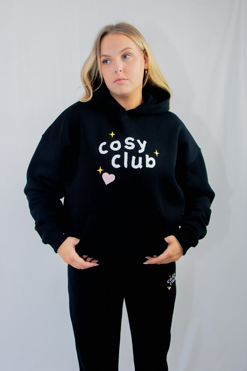 Unisex COSY CLUB co-ord oversized hoodie in black